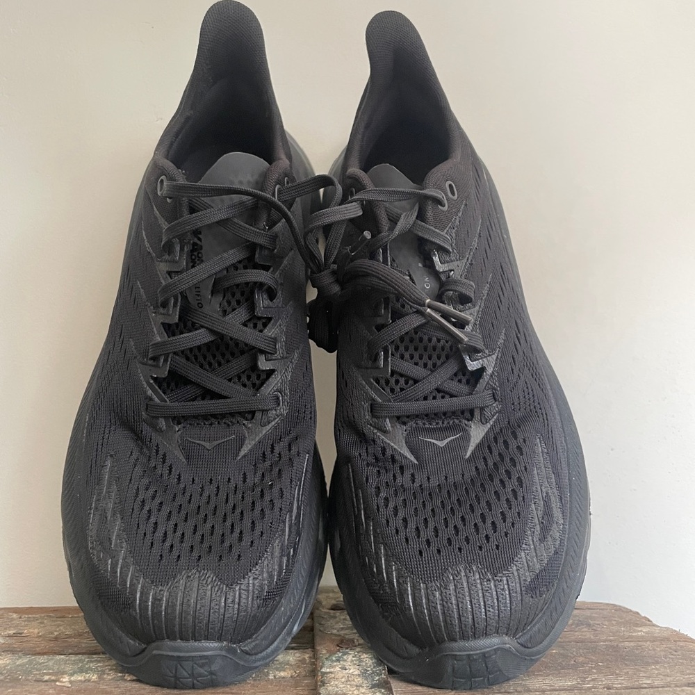 Black on black Hoka One One Clifton. Size 9.5 men’s 11 women’s